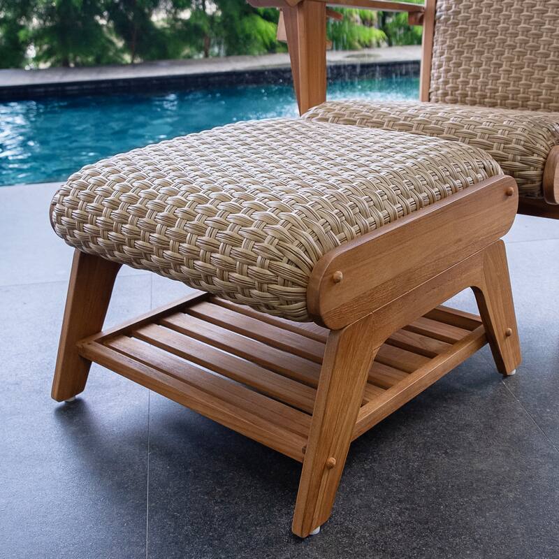 Cambridge Casual Camden Teak Patio Adirondack Chair Set with Padded Woven Seat - FREE Patio Cover