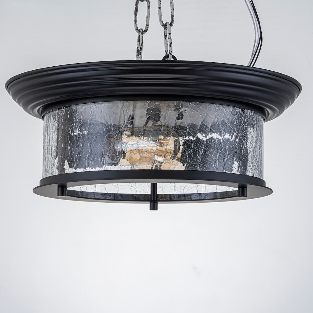 2-Light Matte Black Crackle Glass Semi-Flush Mount for Living Room & Bedroom - 2 Light