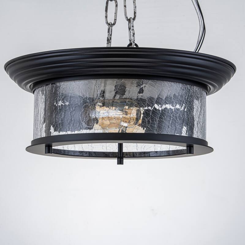 2-Light Matte Black Crackle Glass Semi-Flush Mount for Living Room & Bedroom - 2 Light - 2 Light - Black