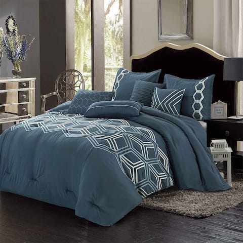 Wellco Bedding Comforter Set Bed In A Bag - 7 Piece Luxury Idarah microfiber Bedding Sets - Oversized Bedroom Comforters
