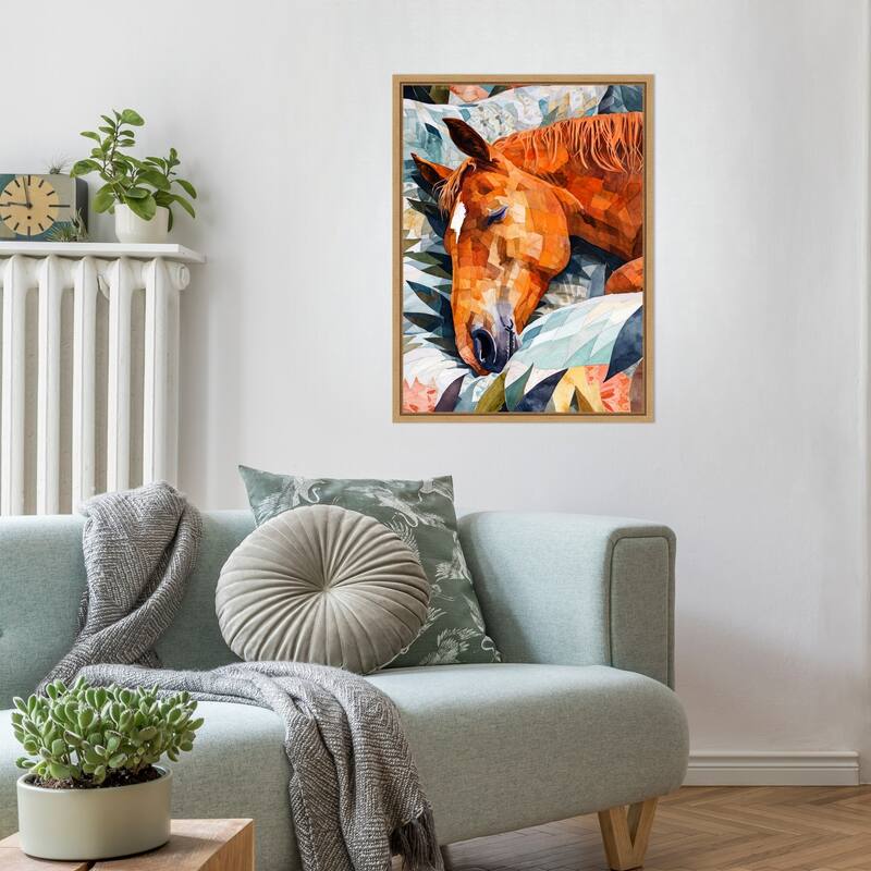 Animal Watercolor Art Horse Sleeping by Justyna Jaszke Framed Canvas Wall Art
