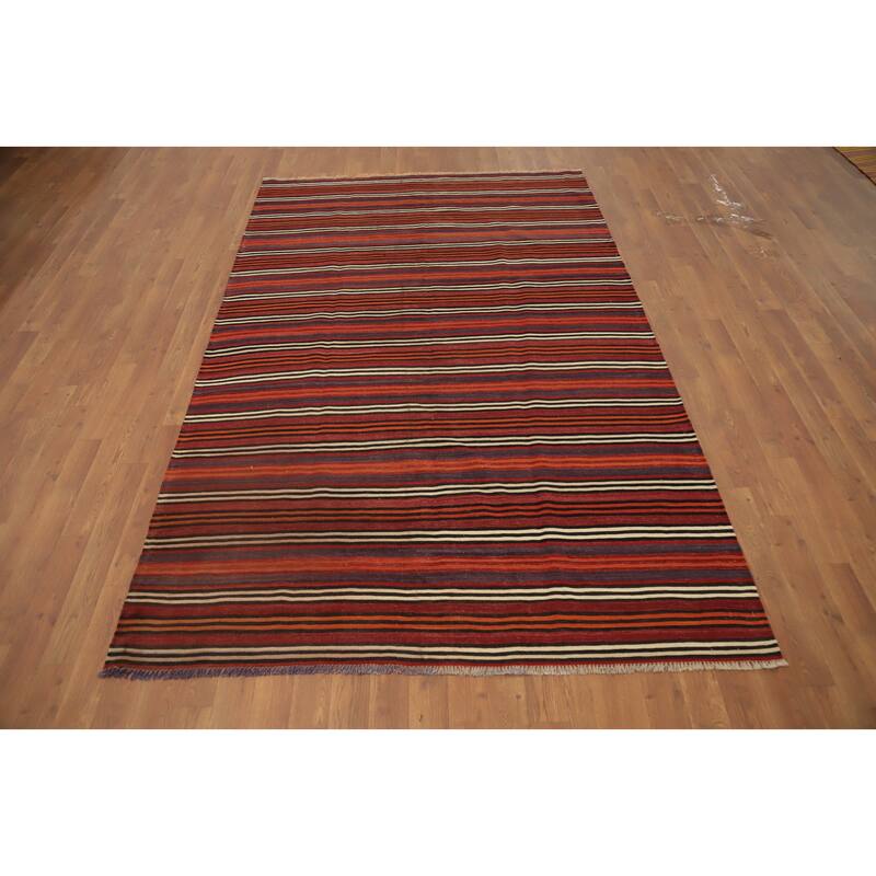 Hand Woven Oriental 100% Wool Carpet Southwestern Geometric Red Kilim Area Rug - 7' 11'' X 5' 0''