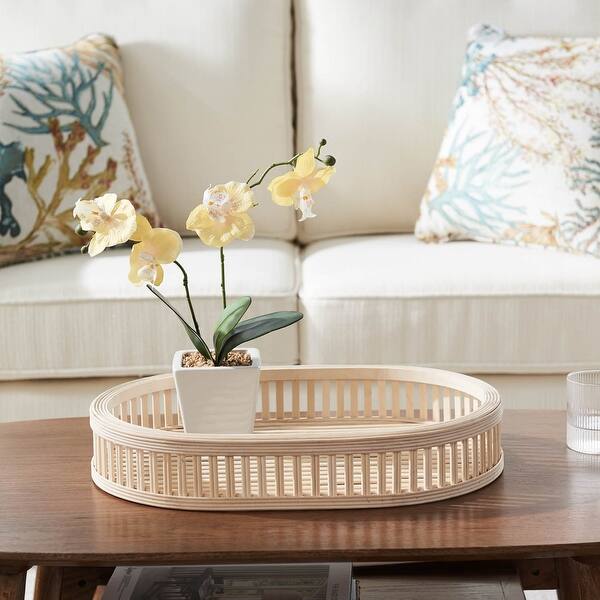 slide 1 of 22, Slats Oblong Bamboo Decorative Tray - White Wash
