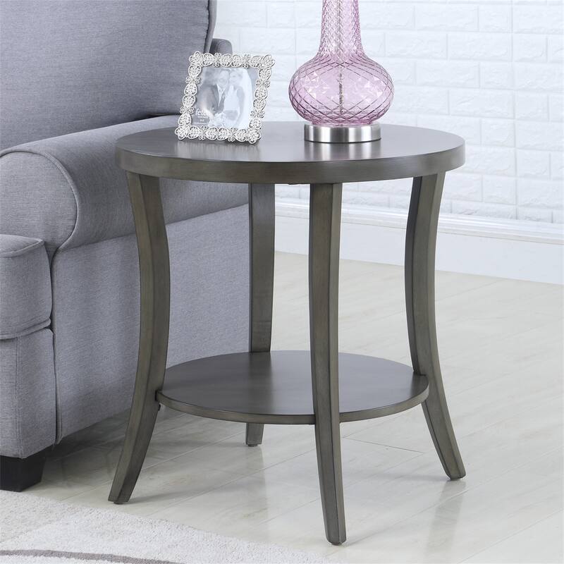Contemporary Oval Shelf End Table, Gray/Espresso