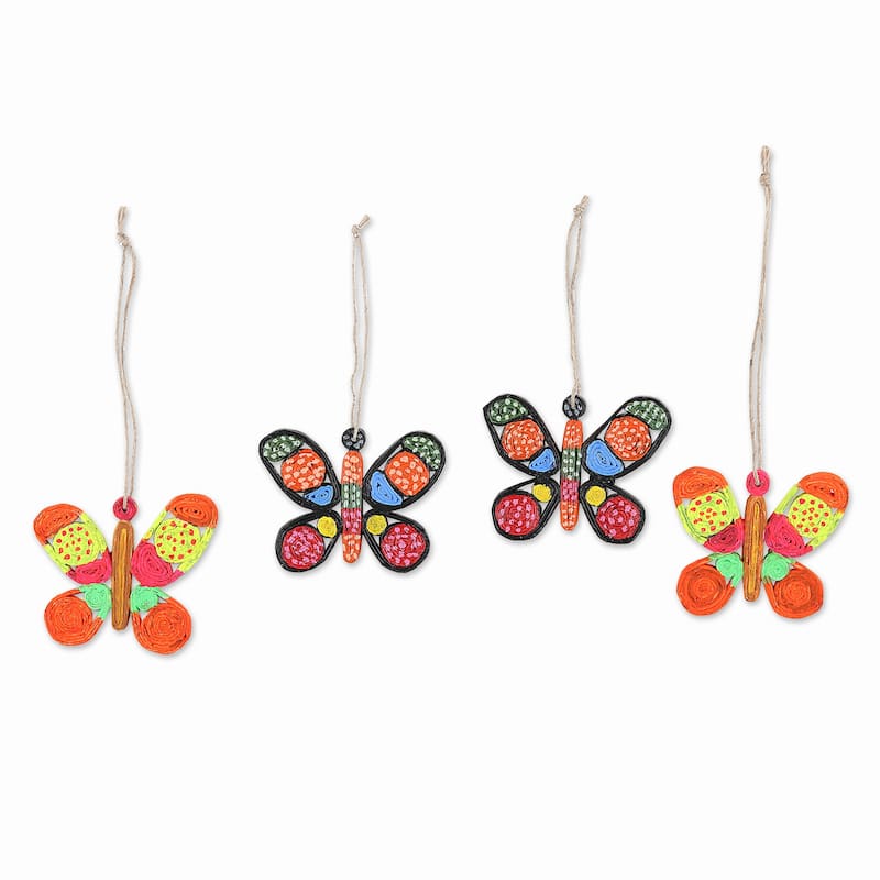 Novica Handmade Butterfly Dreams Eco-Friendly Paper Ornaments (Set Of 4)