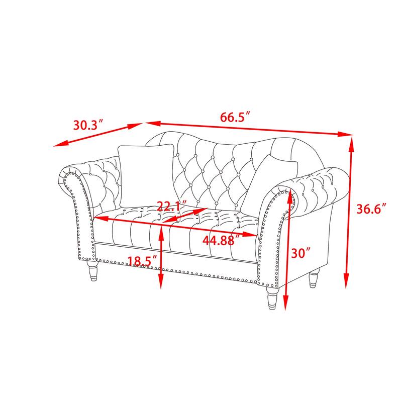 Velvet Rolled Arm Chesterfield Loveseat