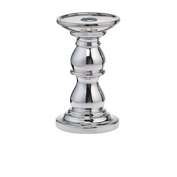 Shop Pack Of 2 Chrome Ceramic Decorative Finial Pedestal Pillar And Taper Christmas Candle Holders 7 5 Overstock 16658238