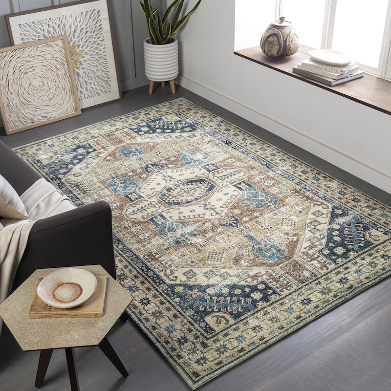 Livabliss Traditional Erin Medallion Area Rug - 7'6" x 9'5" - Olive/Camel