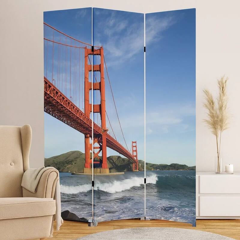Brar 71 Inch 3 Panel Canvas Screen, San Francisco, Golden Gate Bridge
