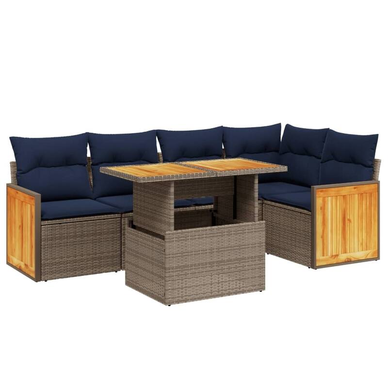 vidaXL Patio Sofa Set with Cushions Outdoor Furniture 6 Piece Poly Rattan - 21.7 x 24.4 x 27.2