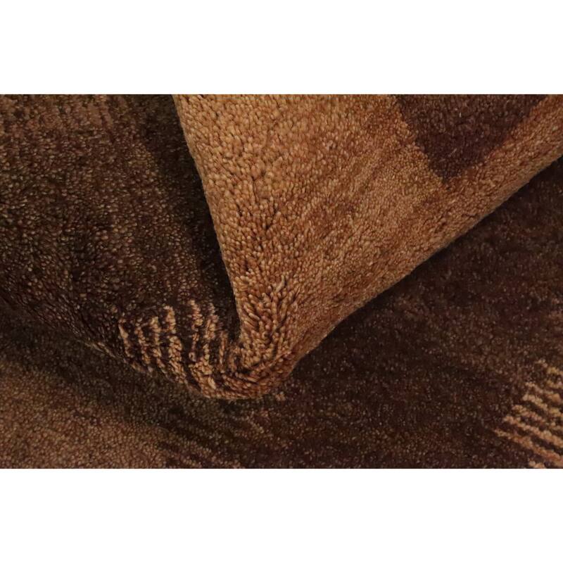 Hand Knotted Oriental 100% Wool Carpet Modern Geometric Brown Gabbeh Area Rug - 7' 11'' X 5' 8''