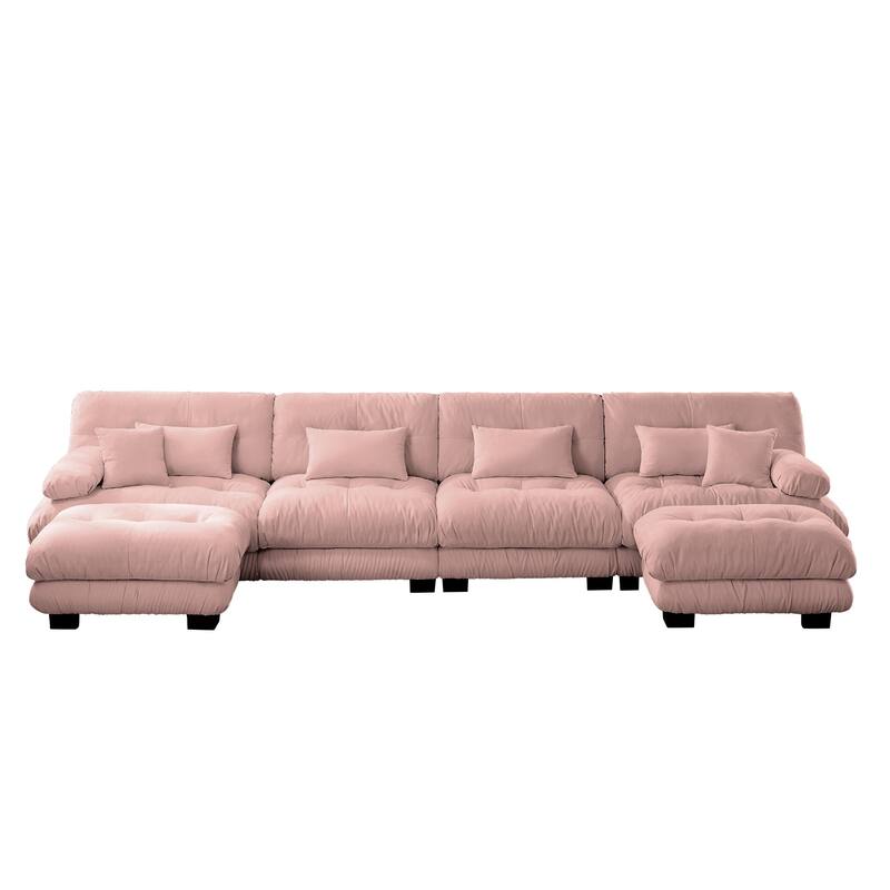 173.2" Chenille U-Shaped Cloud Sectional Sofa with 2 Ottomans (4-Seater Modular)