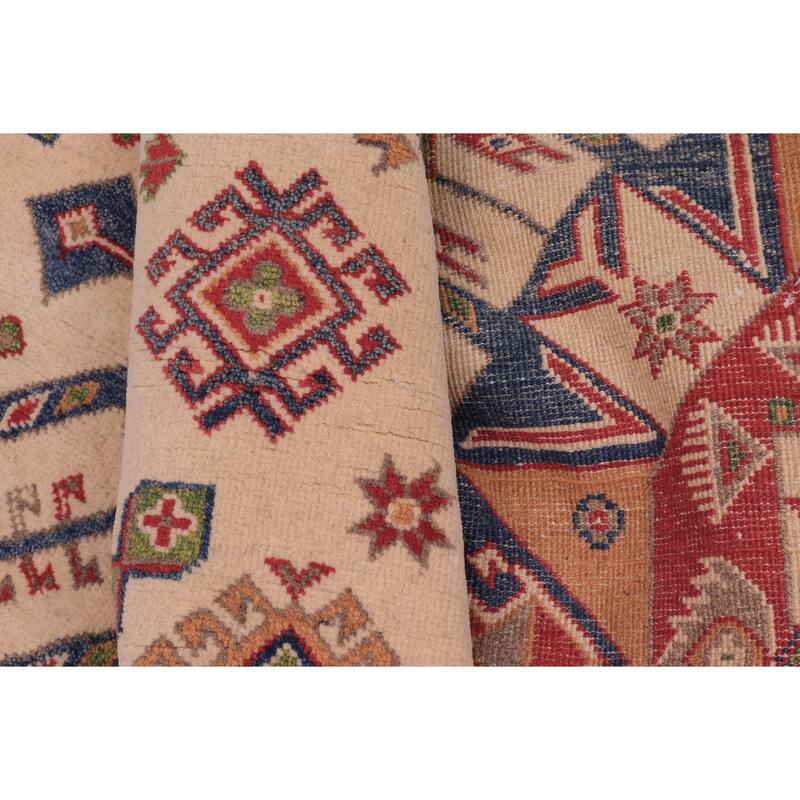 Tribal Kazak Hailey Natural/Red Wool Round - 6'5'' x 6'6''