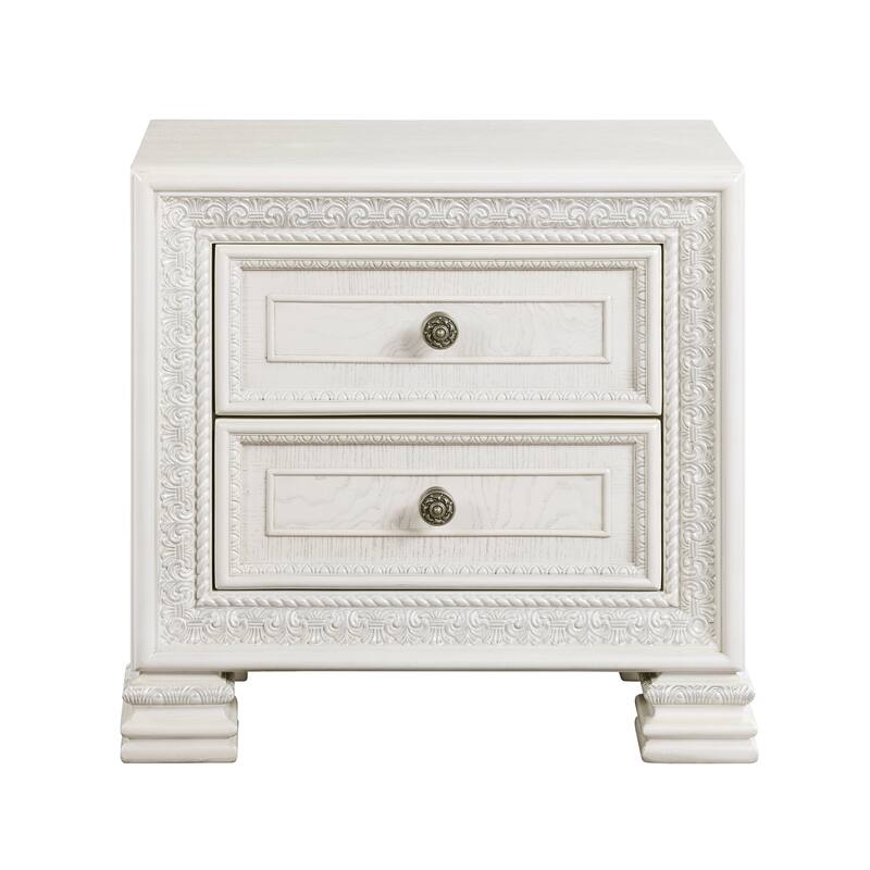 Classic Luxury Nightstand of 2x Drawers Wooden Bedroom Furniture 1pc, Dart Molding Design