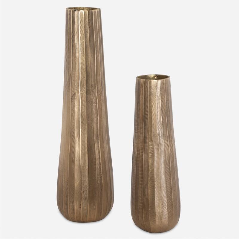 Ridge Finish Aluminum Vases - 28" - Antique Gold - Set of 2