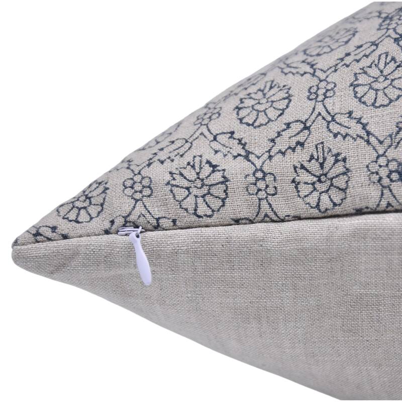 Fabdivine Polka Dots Grey Pure Linen Cushion Cover Soft, 12x20 Inches Handmade Block Print Bedroom or Farmhouse Décor, Shivri