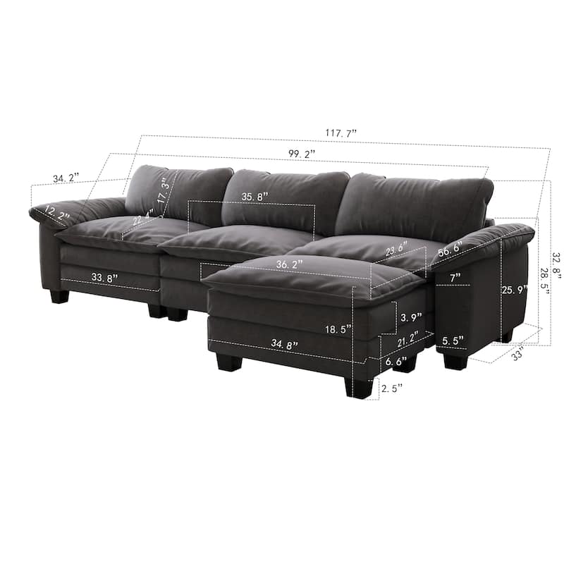 Luxury Velvet Upholstered Sectional Sofa Couch with Ottoman