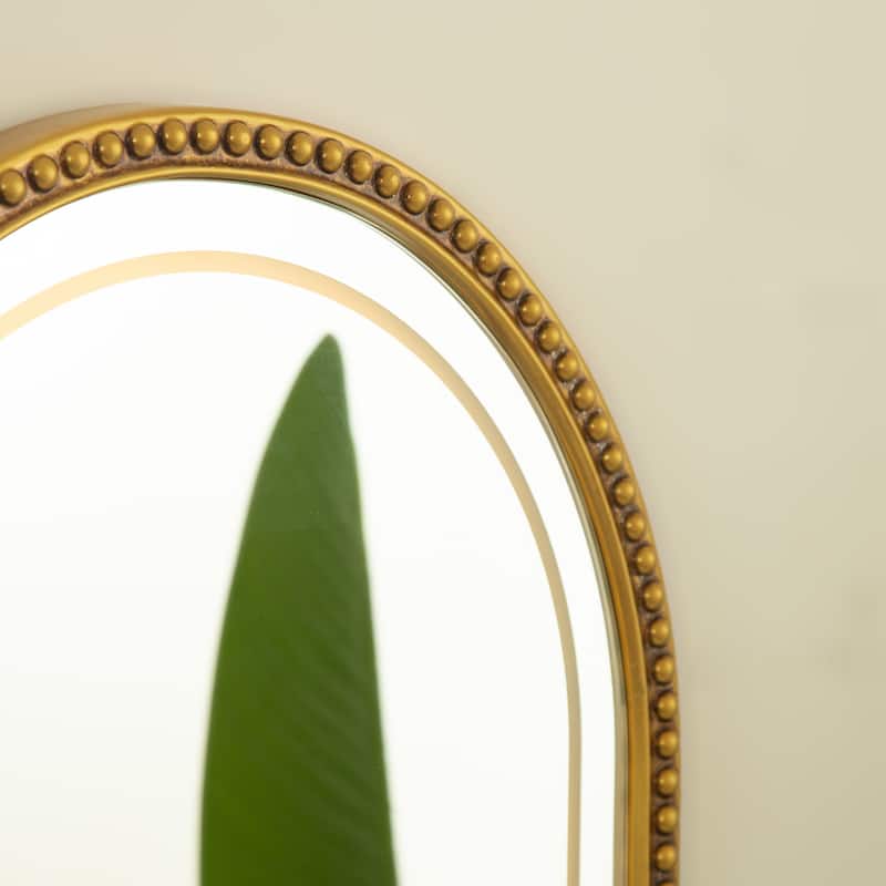 Avri Golden Beaded Retro Arch PU Decorative Mirror - Bathroom, Bedroom, Living Room - Silver
