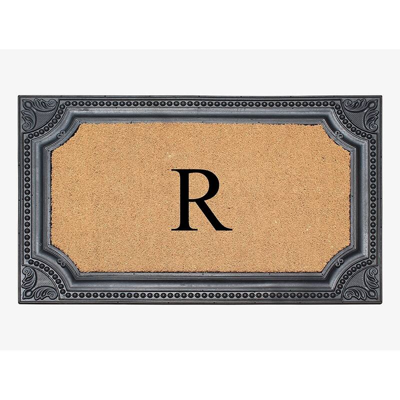 A1HC First Impression Carson Rubber and Coir 24" X 39", Heavy Duty, Easy to Clean Outdoor Monogrammed Doormat - Monogrammed R