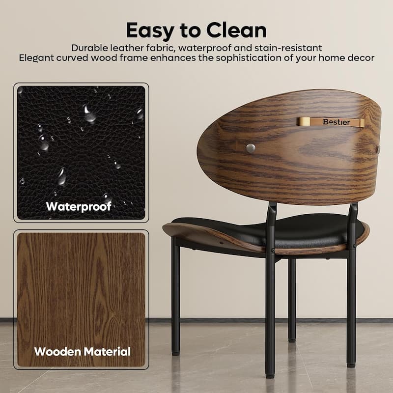 Bestier Dining Chairs Set of 2, Armless Kitchen PU Leather Wooden Chairs with Iron Legs & Curved Backrest - N/A