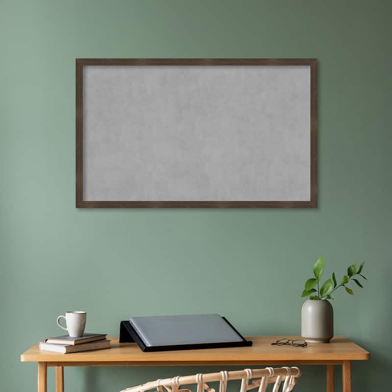 Amanti Art Woodgrain Stripe Chocolate Framed Magnetic Board
