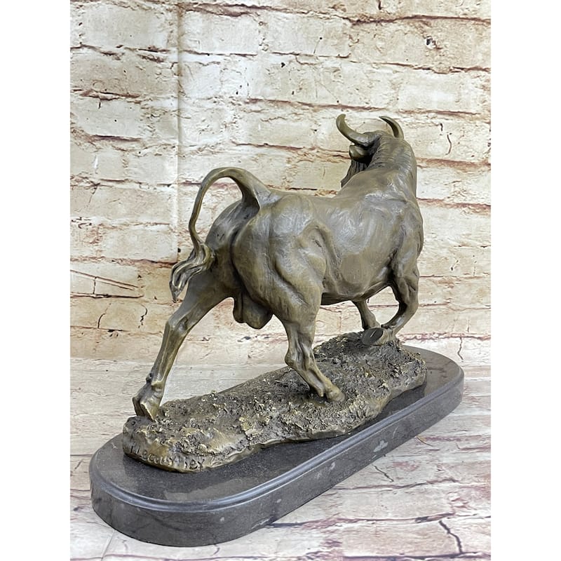 Solid Bronze Sculpture Of A Bull Marble Base Abstract Art Deco Figurine Figure