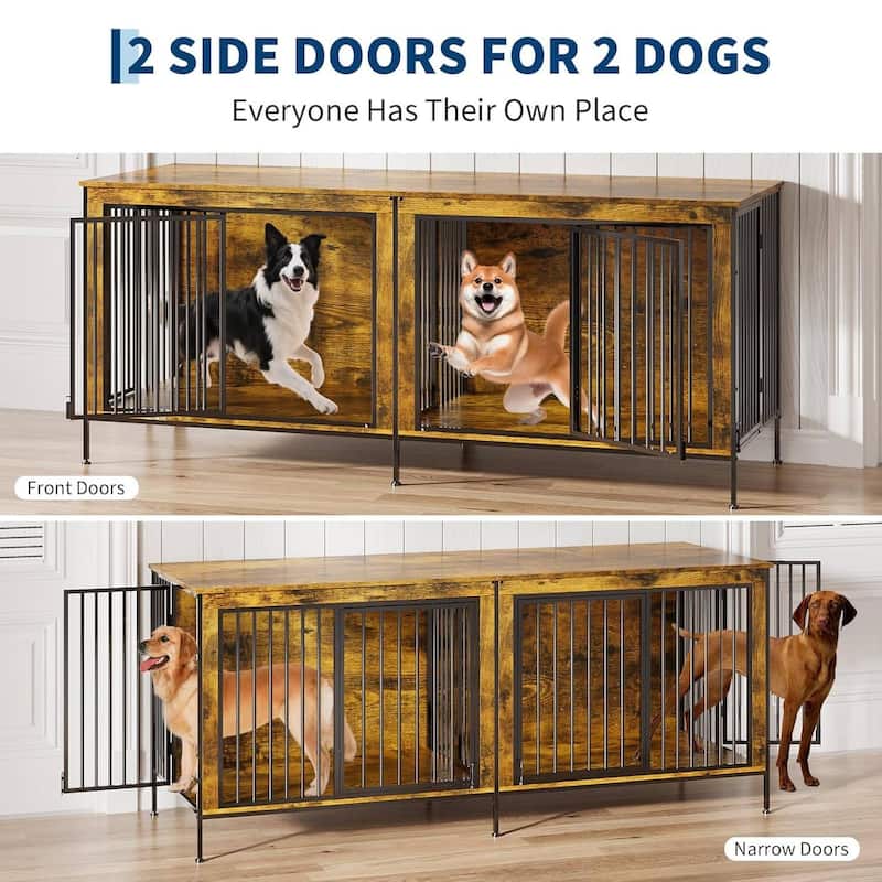 79" Heavy Duty Double Dog Crate Furniture for Medium/ Large Dogs