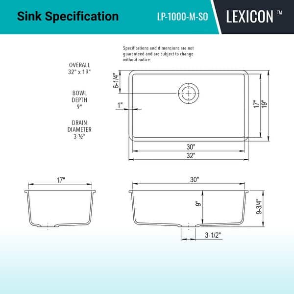 Lexicon Kitchen Sink Quartz Composite 32 Inch Galaxy Mocha - 19x32