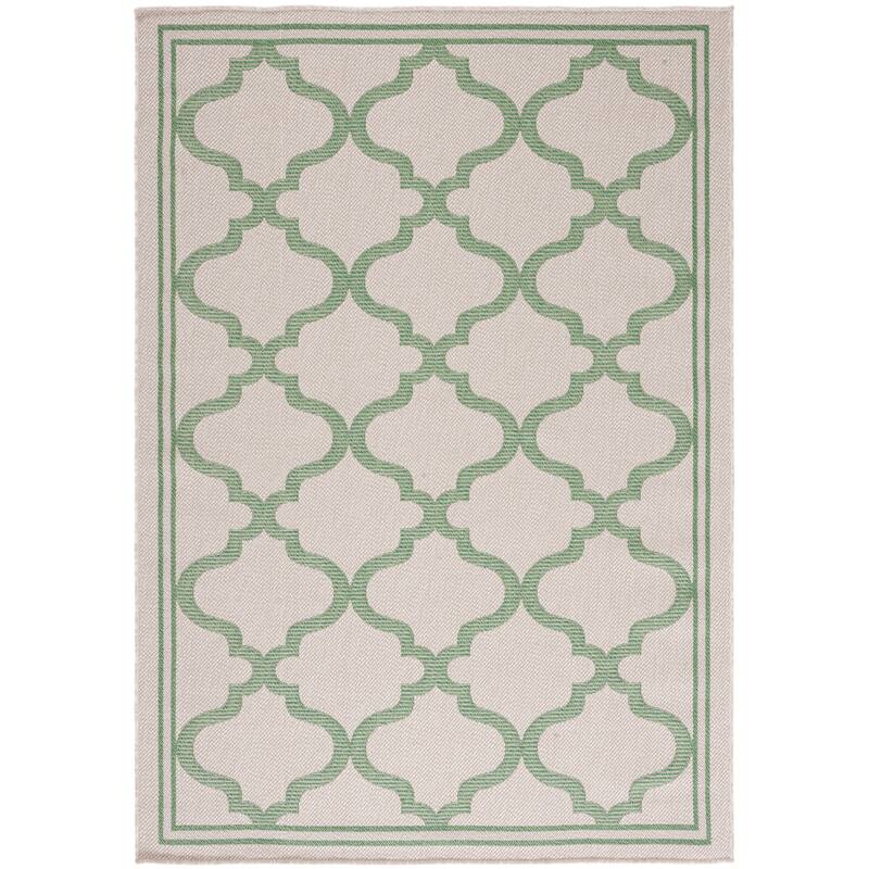 SAFAVIEH Bermuda Washable Edelt Indoor/ Outdoor Waterproof Rug - 6'7" x 9'2" - Beige/Green