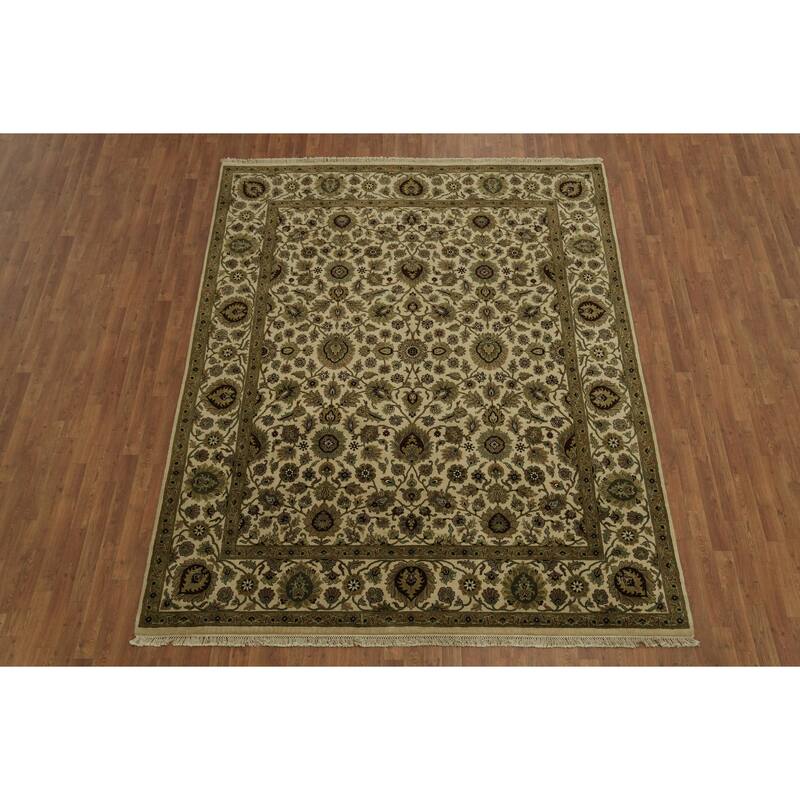 Hand Knotted Oriental 100% Wool Carpet Traditional All-Over Beige & Ivories Agra Area Rug - 9' 10'' X 8' 2''