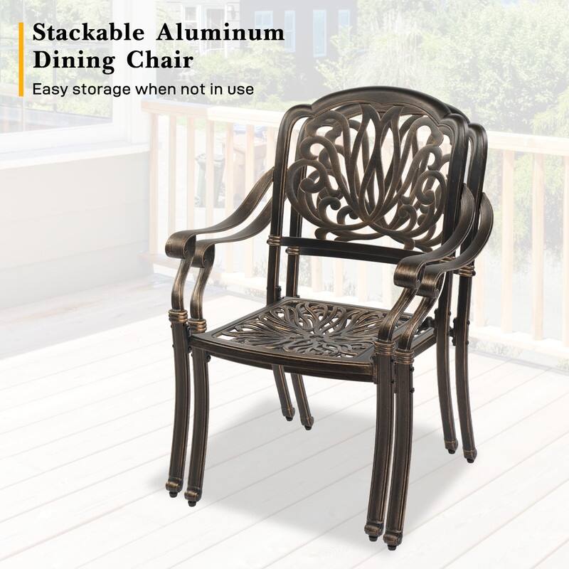 Patio Cast Aluminum Stackable Dining Chair Set (Set of 2)
