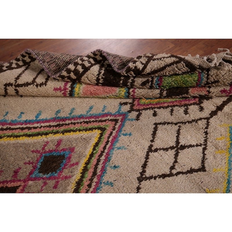 All-Over Plush Geometric Moroccan Area Rug Handmade Wool Carpet - 6'9" x 10'2"