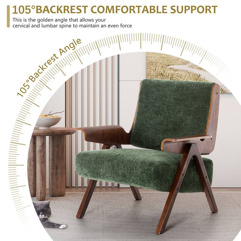 Accent Chair for Living Room, Mid Century Modern Fabric Chair with Oak Leg, Upholstered Comfy Side Chair for Balcony