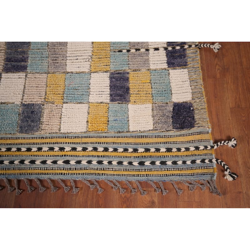 All-Over Checkered Moroccan Large Modern Area Rug Handmade Wool Carpet - 9'9"x 15'1"