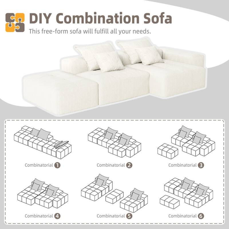 Modern 127.56" Oversized Modular Sectional Sofa with Ottoman Chenille Fabric