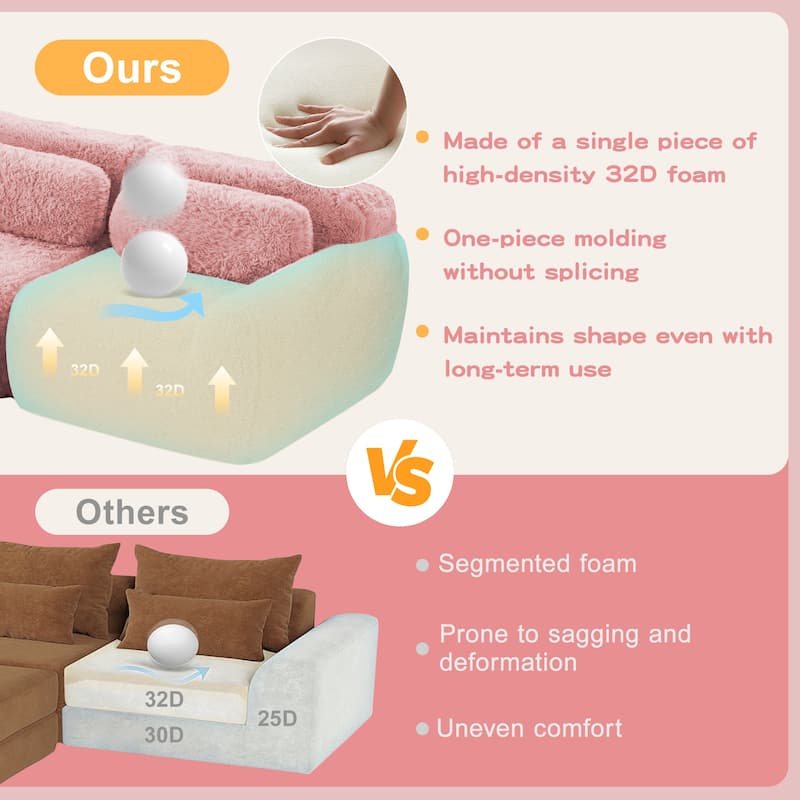 L-shaped Boneless Sofa,Soft Fluffy Plush Fabric