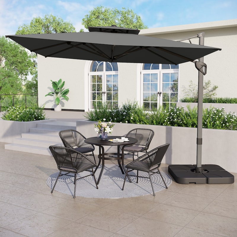 MAISON ARTS 10 FT Automatic Hydraulic Cantilever Umbrella Aluminum Pole 360 Degree Rotation with Weighted Base Included