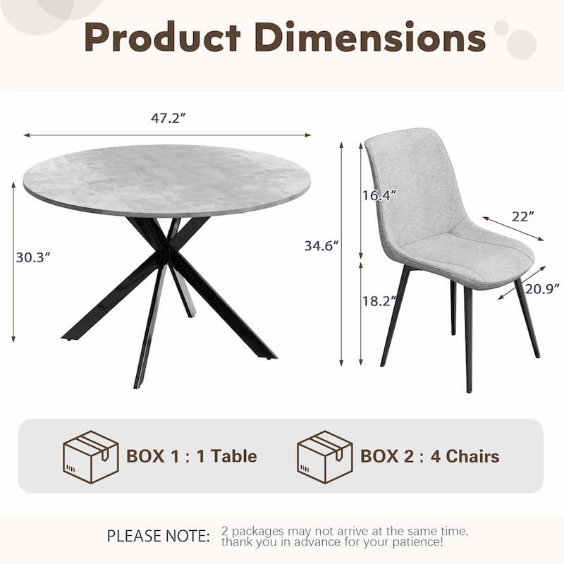 EROMMY Space-Saving 47.2" Round Dining Table Set for 4 - Ideal Small Kitchen & Dining Room Furniture, Includes 4 Chairs