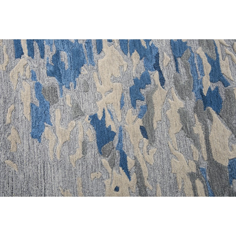 Alora Decor Flare Abstract Blue, Cream, and Grey Hand-tufted Wool Rug