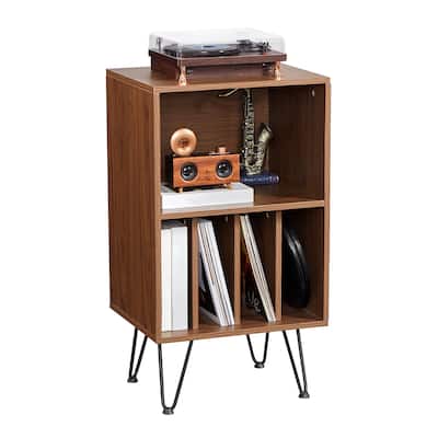 Brown Metal Record Stand with 3 Tiers, Vinyl Storage for 150 Albums - 18.9 x 15.75 x 33.54 inches