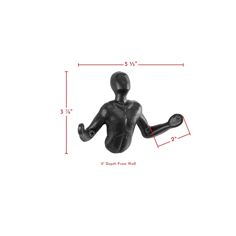 "Palms Up" Cast Iron Decorative Black Wall Mount Hooks (Set of 2)