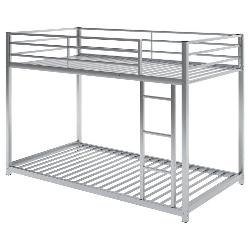 Twin over Twin Metal Bunk Bed, Low Bunk Bed with Ladder