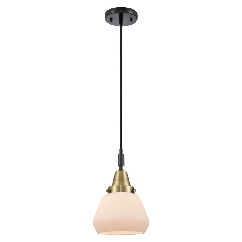 Innovations Lighting Downtown Urban - Caden Fulton - 1 Light 7" Cord Hung Mini Pendant - Black Antique Brass/Matte White Shade