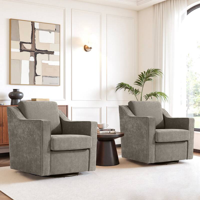 Modern Swivel Upholstered Armchair Accent chair Set of 2 - CHENILLE SAND