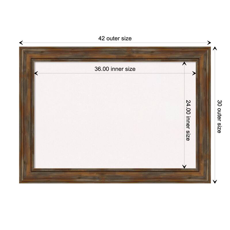 Alexandria Rustic Brown Wood Framed White Corkboard Bulletin Board, Organization Board, Pin Board - Board Size 36x24