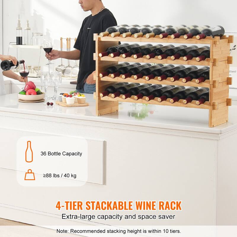 Natural Wicker Wine Rack, Stackable, Sturdy and Easy Assembly