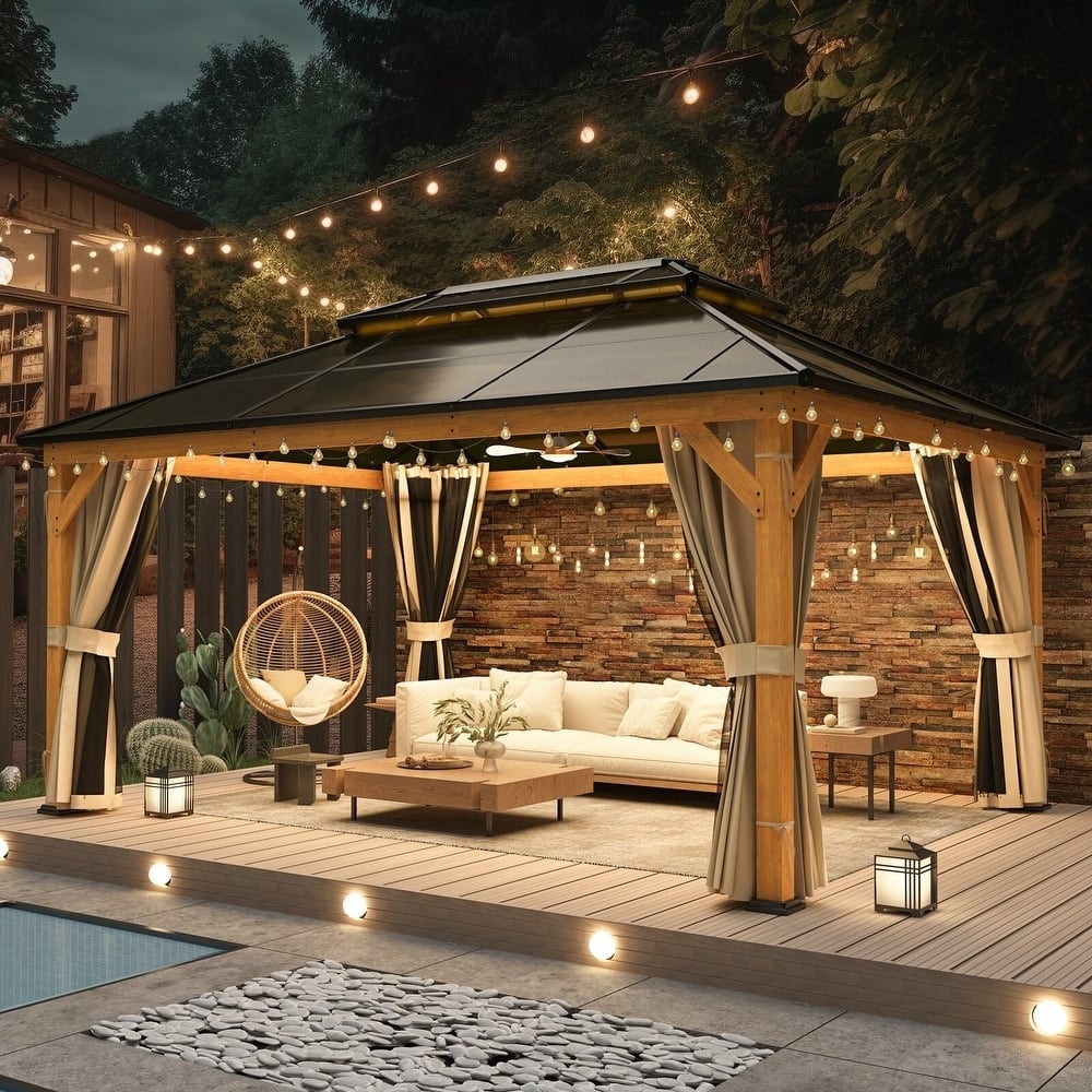 Erommy Hardtop Wood Gazebo with Double Roof – Free Dust Cover with 12x16 or 12x20 Model – Waterproof Outdoor Gazebo