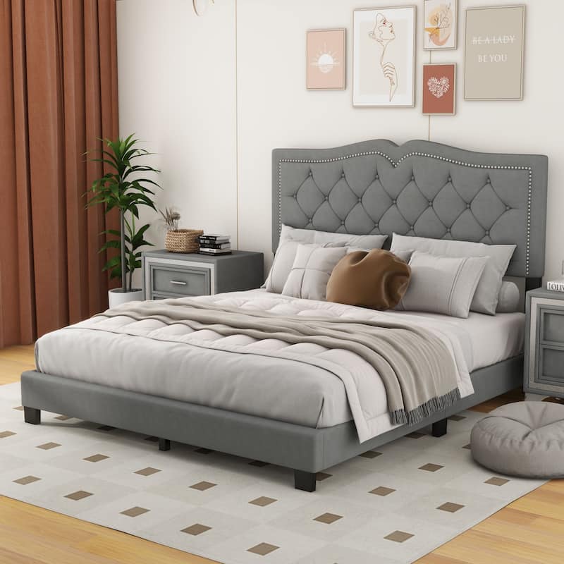 Upholstered bed frame with rivet design