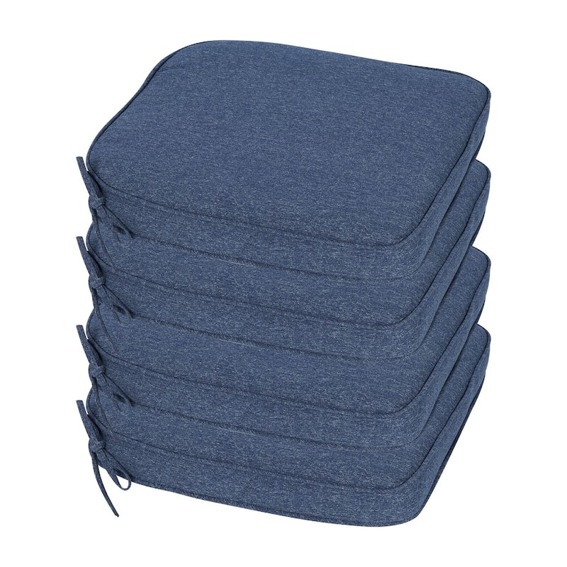 Aoodor Outdoor Dining Chair Cushions Set of 4, Outdoor Chair Pads with Ties, 21 x 21 inch - 21"x21" - Navy Blue