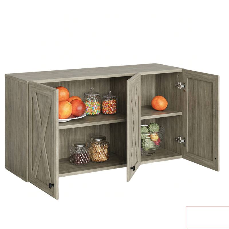 Farmhouse Wall Cabinet with 3 Doors and Shelves - White